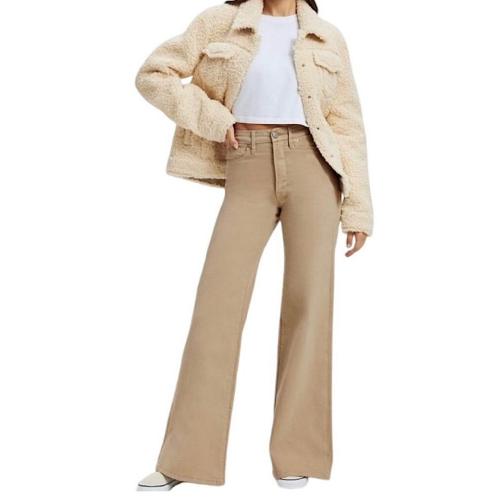 Good American Good Waist Palazzo Wide Leg Pant - tan/khaki sz.8/29 NWT